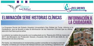 Información a la ciudadanía sobre eliminación de Historias Clínicas